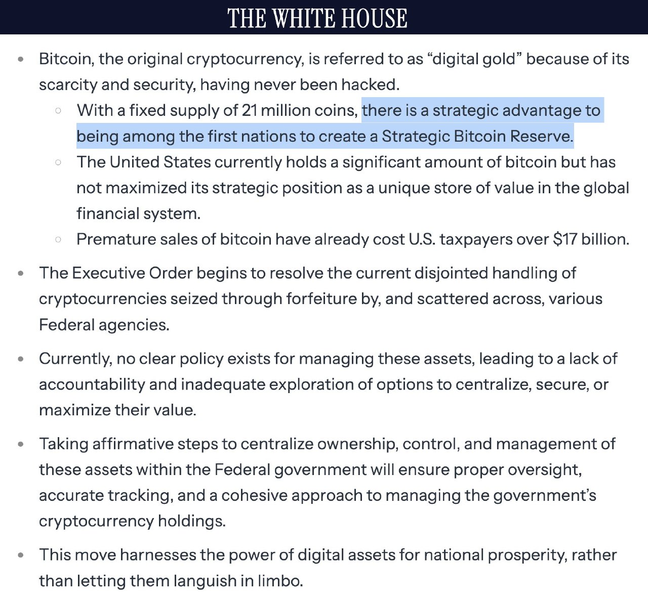 U.S Bitcoin Reserve (White House